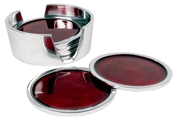 Aluminium Set Of 6 Coasters Red